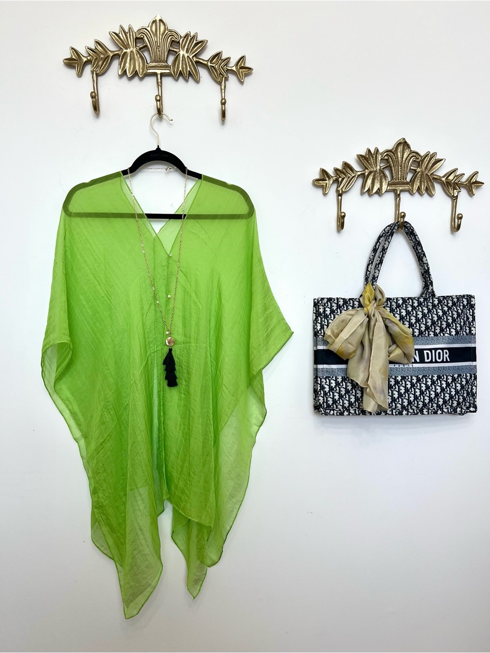 Lightweight Lime Green V-Neck Sheer Poncho Top - Unbranded